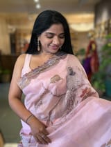 Rose Pink Pure Organza Saree with one of a kind Tissue Applique work allover SS50333