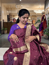 Winish Browm Pure Handloom Katan Silk  3 pc Suit Set with  kaduwa weaving SS50571