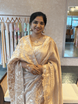 Baby Pink Mul tissue Saree with Tissue cutwork applique work border SS50444