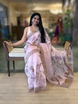 Rose Pink Pure Organza Saree with one of a kind Tissue Applique work allover SS50333