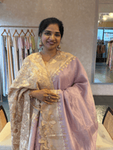 Lilac Mul tissue Saree with Tissue cutwork applique work border SS50445