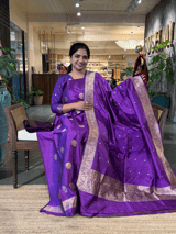 Purple Pute Handloom Katan Silk  3 pc Suit Set with  kaduwa weaving SS50592