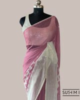 Dusty Pink Pure Gorgette Saree With Zigzag Pattern Sequnce Border SS5072