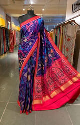 Purplish Blue and Reddish Pink Patan Patola Saree with Statement Swan Pattern SS50352