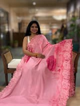 Coral Pink Gorgette  Saree With Chatilly Lace Style Cutwork embroidered Border SS5058