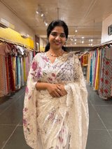Designer Gorgette Saree with Chantilly lace for Pallu in Half and Half style