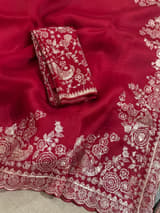 Meroonish Red  Pure organza Saree with pita emb SS50309