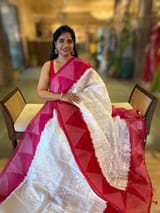 Organza Chikankari Embroidery Saree With Ganga Jamuna Bandhini Temple Borders SS50325