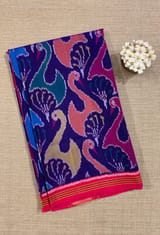 Purplish Blue and Reddish Pink Patan Patola Saree with Statement Swan Pattern SS50352