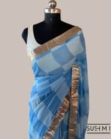 Pure Gorgette Saree in Checks Pattern , Allover Seuence & Hemlined Wth Gota lace SS5067