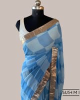 Pure Gorgette Saree in Checks Pattern , Allover Seuence & Hemlined Wth Gota lace SS5067