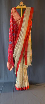 Designer Pure Handloom Gold tissue saree with kanchi petite point work blouse SS50416