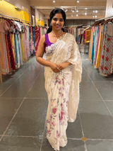 Designer Gorgette Saree with Chantilly lace for Pallu in Half and Half style