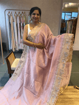 Baby Pink Mul tissue Saree with Tissue cutwork applique work border SS50444