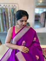 Purple Designer Banarasi Mashru Silk Saree with Petite Point Embroidered flo SS50577