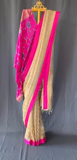Designer Pure Handloom Gold tissue saree with kanchi petite point work blouse SS50448
