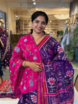 Violet and Pink Combo Pure Patan Patola Saree With Allover Creeper Design