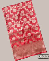 Kanakambaram Color Banarasi Katan Silk Saree with alliver  floral creeper jaal d