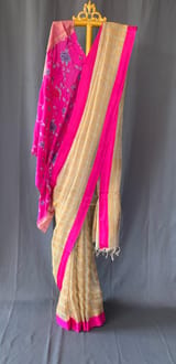 Designer Pure Handloom Gold tissue saree with kanchi petite point work blouse SS50448
