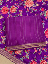 Purple Chinnon Saree Wth Sabhya Borders & Heavy embroidered Blouse SS50586