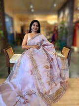 Lilac Pink Pure Organza Saree with one of a kind Tissue Applique work allover SS50330