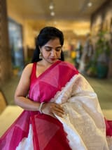 Organza Chikankari Embroidery Saree With Ganga Jamuna Bandhini Temple Borders SS50325