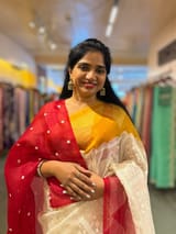 Organza Chikankari Embroidery Saree With Ganga Jamuna Bandhini Temple Borders SS50373