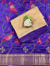 Gold tissue saree with kanchi  blouse with  allover pythani style embroidery SS50447
