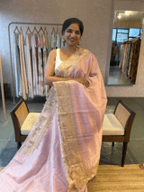 Baby Pink Mul tissue Saree with Tissue cutwork applique work border SS50444
