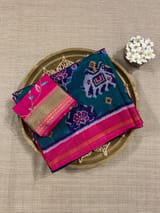 Navy Blue and Peacock Combo Pure Patan Patola Saree