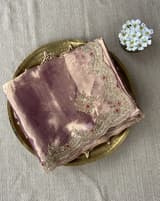 Purple Tissue Saree with handwork border and blouse