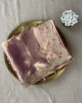 Purple Tissue Saree with handwork border and blouse