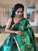 Forest Green Kanchi Soft Silk Saree With Statement 3D Rose Print allover SS50508