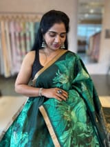 Forest Green Kanchi Soft Silk Saree With Statement 3D Rose Print allover SS50508