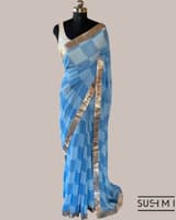 Pure Gorgette Saree in Checks Pattern , Allover Seuence & Hemlined Wth Gota lace SS5067