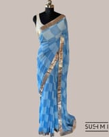 Pure Gorgette Saree in Checks Pattern , Allover Seuence & Hemlined Wth Gota lace SS5067