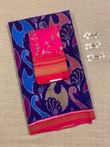 Purplish Blue and Reddish Pink Patan Patola Saree with Statement Swan Pattern SS50352