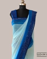Pastel Blue Pure Gorgette Saree With Shaded Sequnce Border SS5073