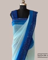 Pastel Blue Pure Gorgette Saree With Shaded Sequnce Border SS5073