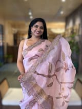 Rose Pink Pure Organza Saree with one of a kind Tissue Applique work allover SS50333