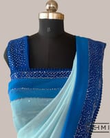 Pastel Blue Pure Gorgette Saree With Shaded Sequnce Border SS5073