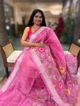 Light Rose Pink Organza Silk Saree With Jamdani Inspired Embroidery SS50327