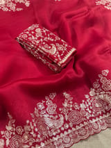 Meroonish Red  Pure organza Saree with pita emb SS50309