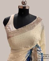 Pure Gorgette Saree with floral printed border and pallu hemlined with gota lace SS5071