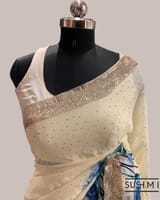 Pure Gorgette Saree with floral printed border and pallu hemlined with gota lace SS5071