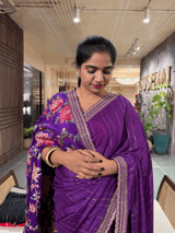 Purple Chinnon Saree Wth Sabhya Borders & Heavy embroidered Blouse SS50586