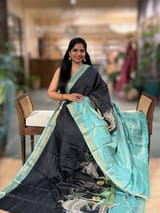 Black Checks Soft Silk with beautiful Skirt Border Peacock Print SS50505