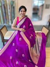 Purple Designer Banarasi Mashru Silk Saree with Petite Point Embroidered flo SS50577