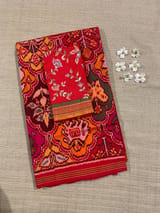 Orange , Red & yellow Combo Pure Patan Patola Saree With Allover Creeper Design