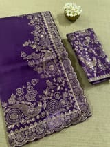 Purple Pure organza Saree with pita emb SS50308